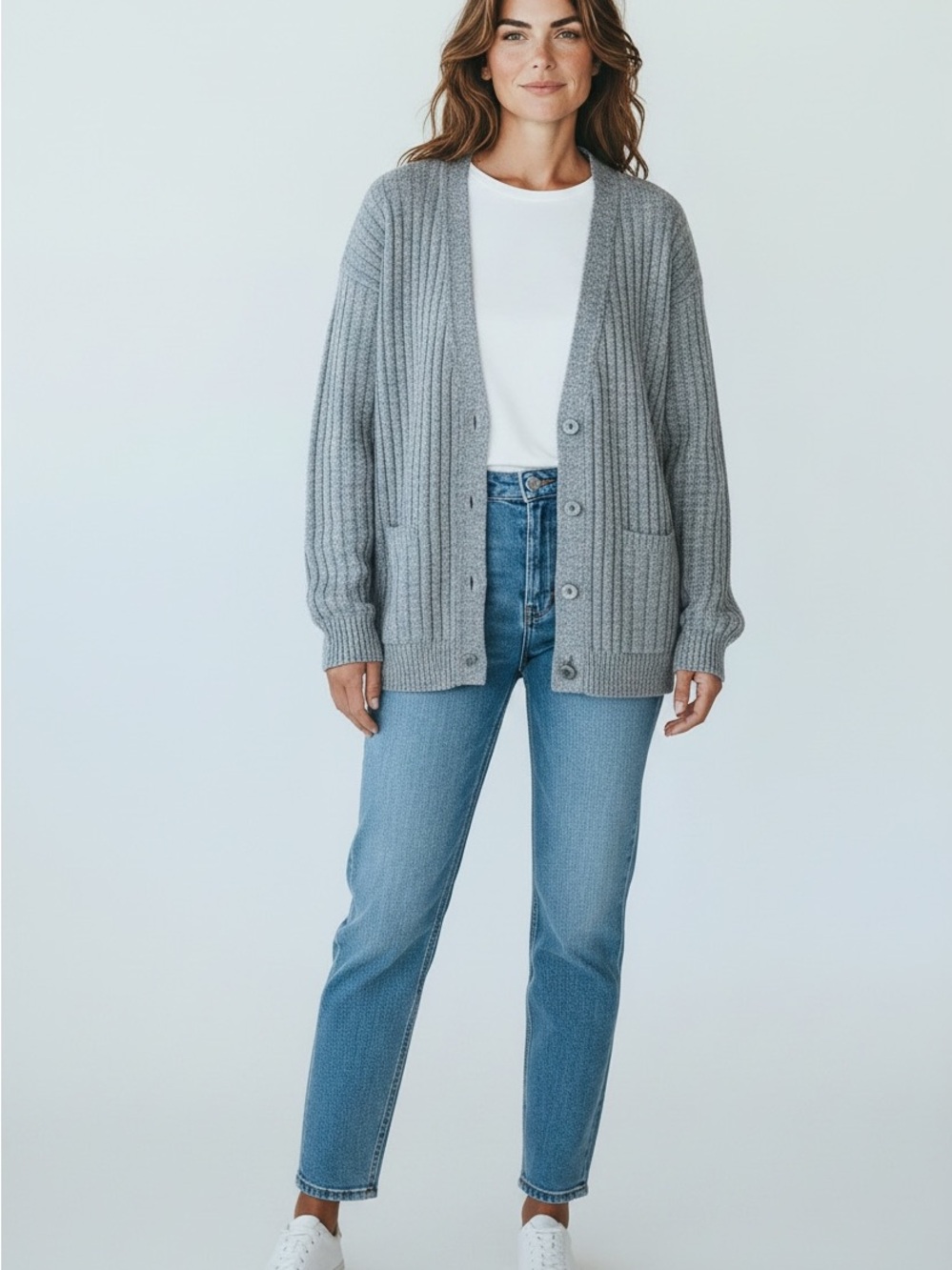 London Fog Gray Ribbed Button-Front Cardigan